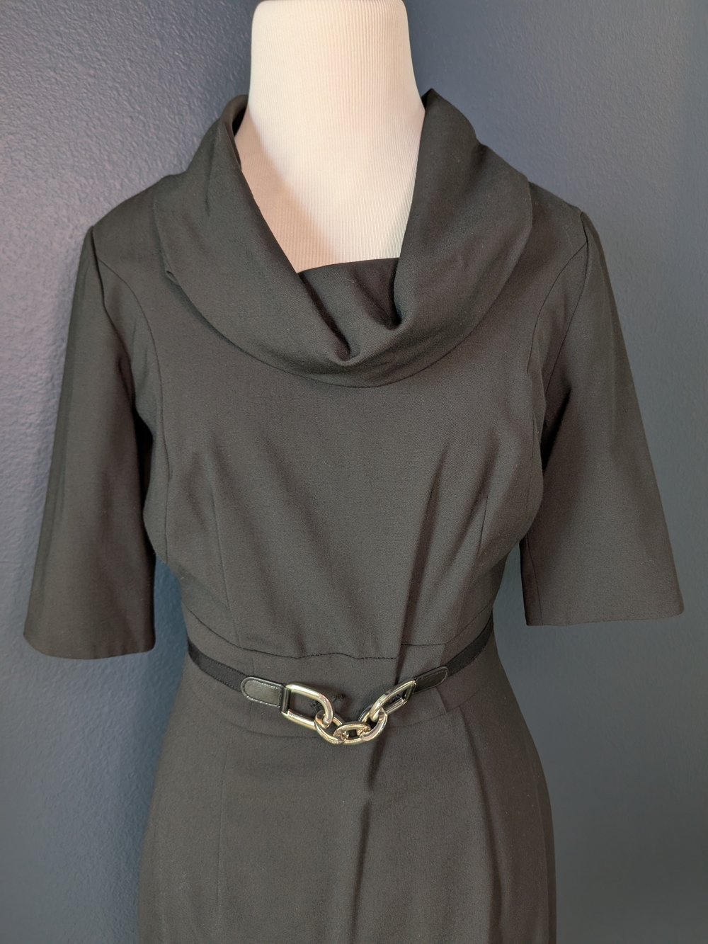 ANTONIO MELANI Black Cowl Neck Chain-Belt Dress
